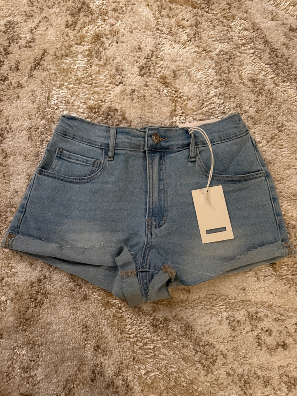 No Comment Denim Blue Shorts with Pink Embroidered Bows - Picture 2 of 3